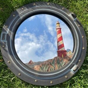 Vintage Nautical 3D Lighthouse Porthole Mirror VGC 14”